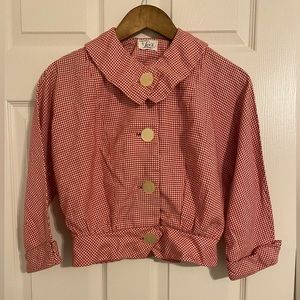 Taylored by Lee Red and White Gingham Cropped Blouse/Jacket